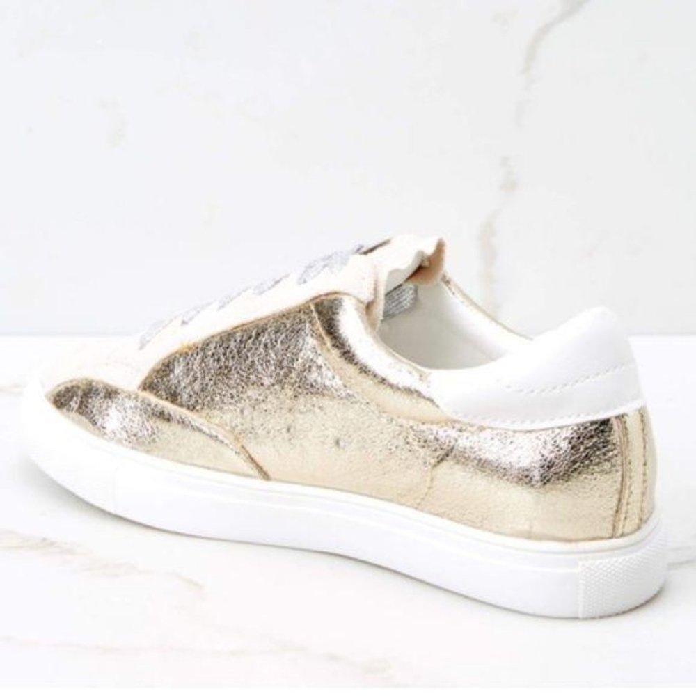 Metallic Gold Low Top Star Sneakers - Picture 3 of 8